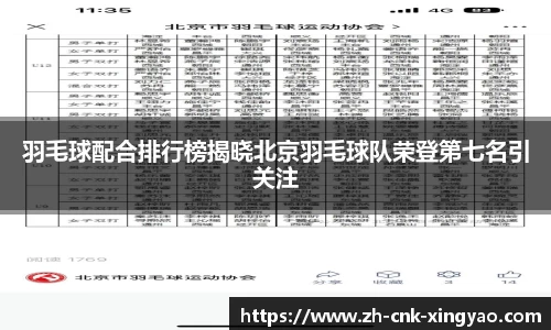 羽毛球配合排行榜揭晓北京羽毛球队荣登第七名引关注